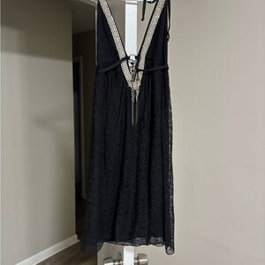 Elegant Black Lace Dress with Rhinestone Straps